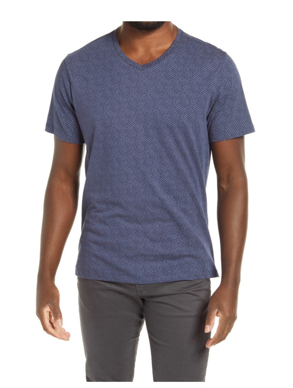 Robert Barakett Bonwood V-Neck T-Shirt Mid Blue Striped Mens, Size X-Large